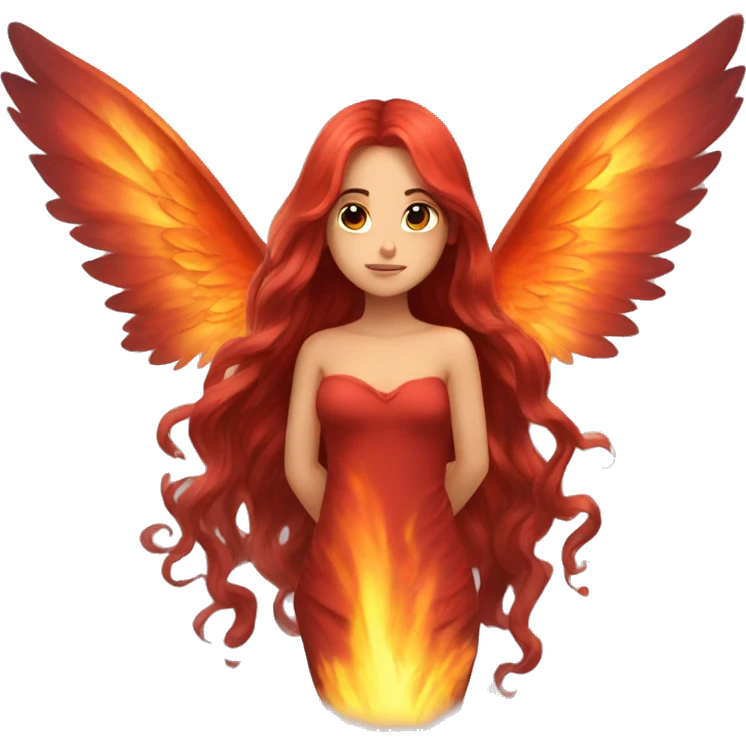 big wings, fire, Beautiful, fairy, red, long hair emoji