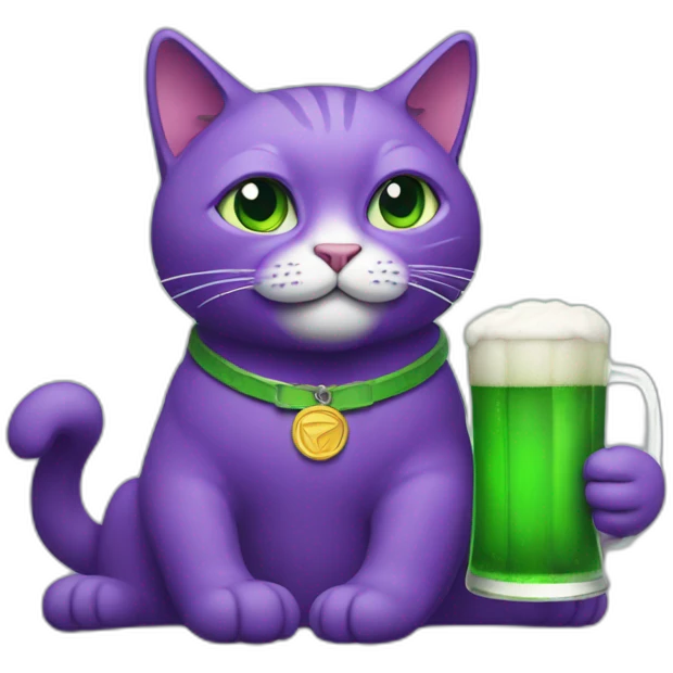 A purple cat with a green beer in his hand emoji