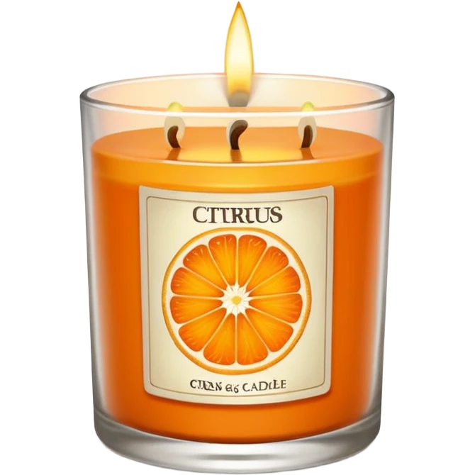 Citrus candle – orange wax in clear glass with slice of orange label emoji
