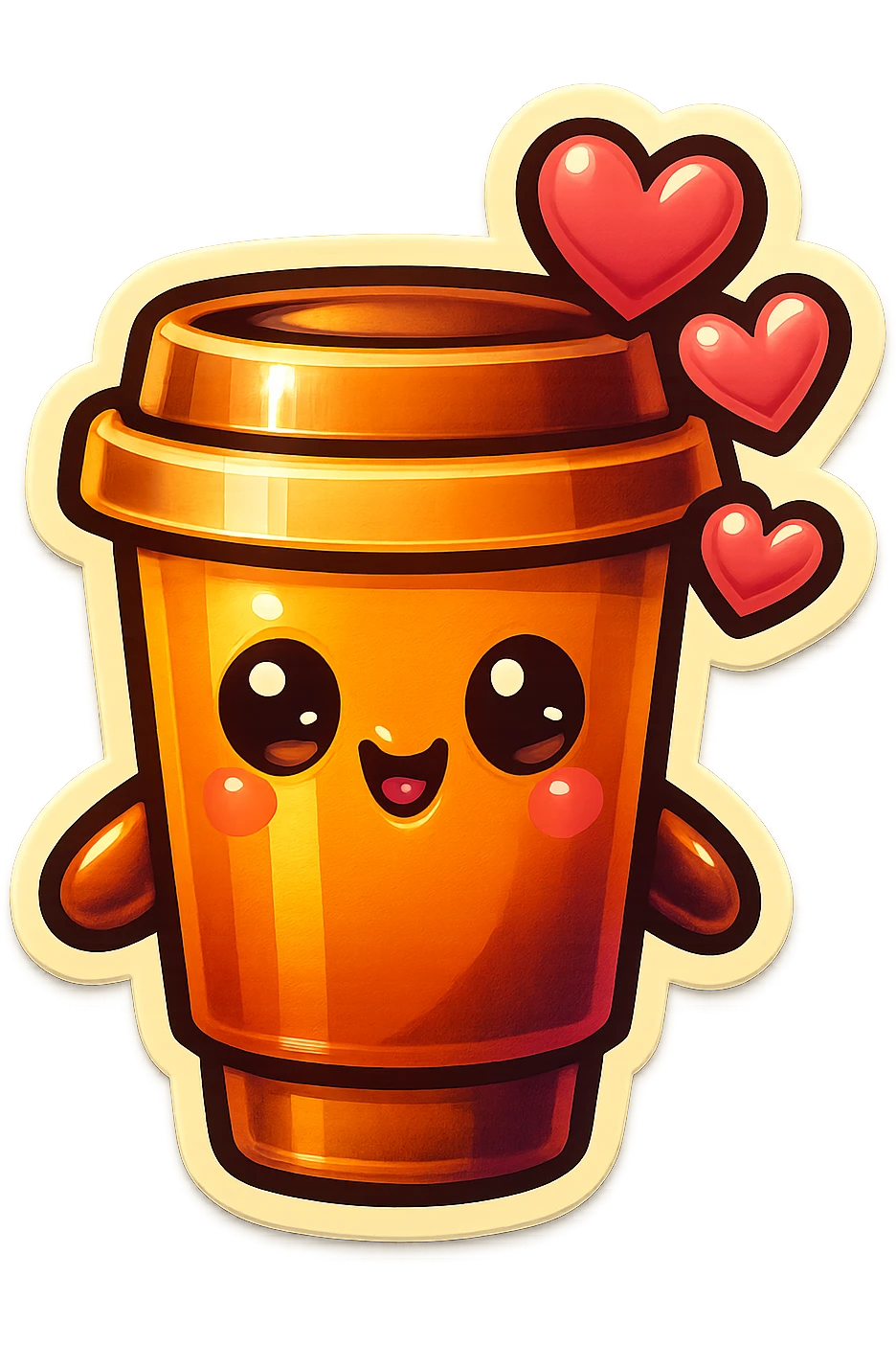 Tall coffee cup, gushing with love, dramatic emoji