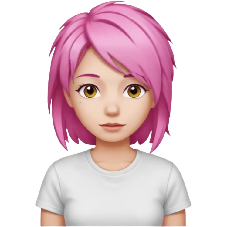 a woman with layered pink hair, wearing white t-shirt emoji