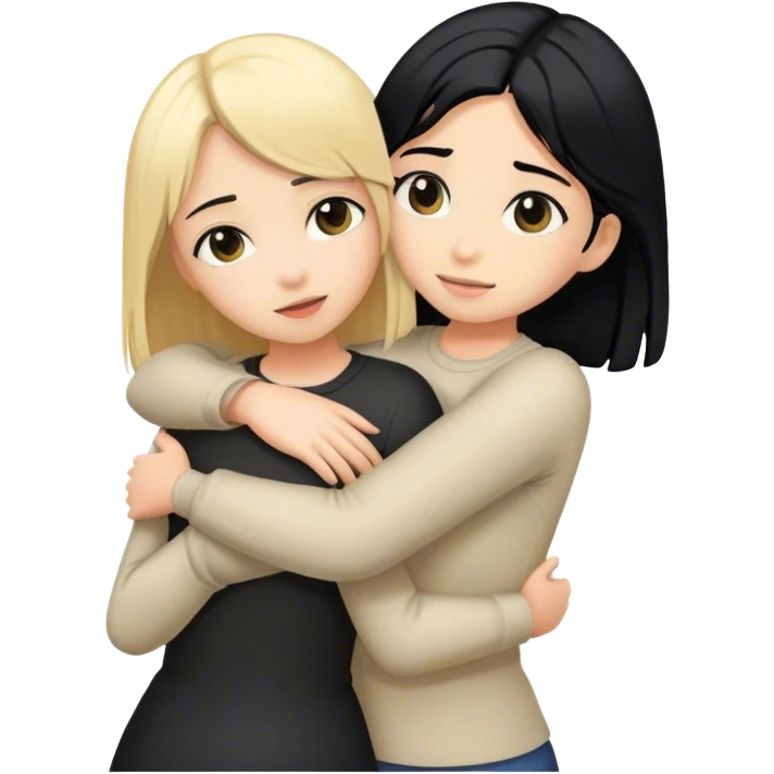 Blonde girl hug black hair girl emoji