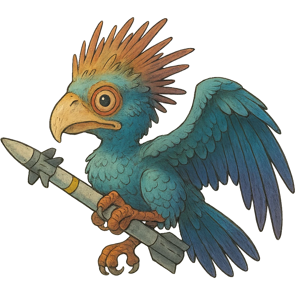 an insignia for a flag: a strange foreign alien bird creature, gripping a sidewinder missile in its' powerful claw
 emoji