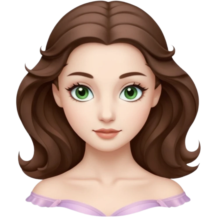 Cinema Realistic Ballerina Portrait, with porcelain-like skin featuring a natural rosy flush, illuminated by soft lighting that highlights the gentle contours of her face. Her Brunette hair flows in soft.Her deep green light eyes radiate framed by arched brows and long lashes. emoji