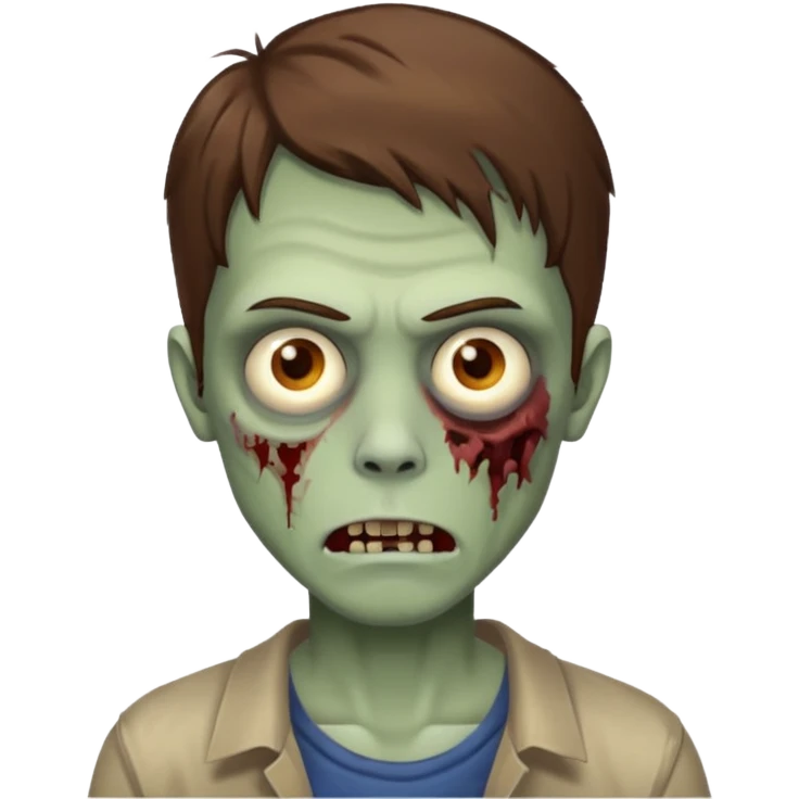 Brown hair casual guy with brown eyes zombie emoji