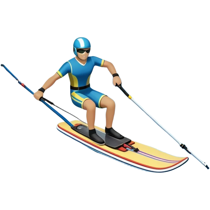 humanless icon showing water skis on the surface of the water, with the skis cutting through the waves, and a distant boat in the background creating a wake. The design highlights the smooth, dynamic motion of water skiing. Transparent background emphasizes the thrill of the sport emoji