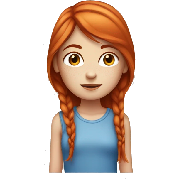  girl with straight red hair and blue eyes, fair skin with freckles emoji