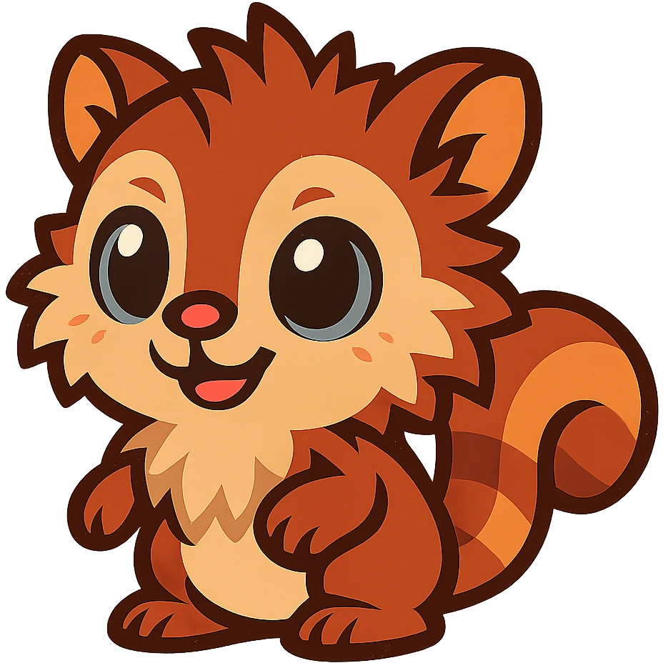 cute gibberling character, chibi proportions, big eyes, soft fur, friendly expression emoji