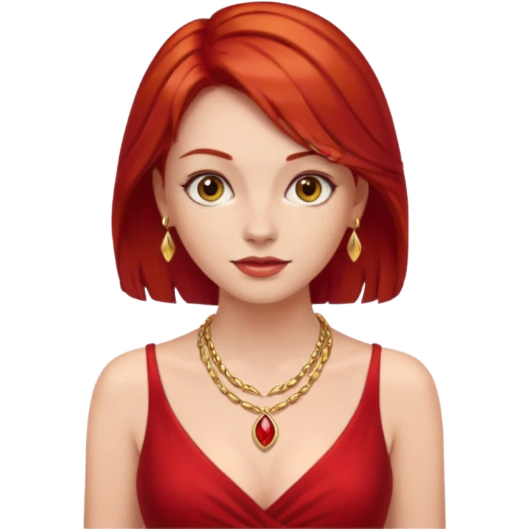 lady in red clothes , red hair, wearing necklace emoji