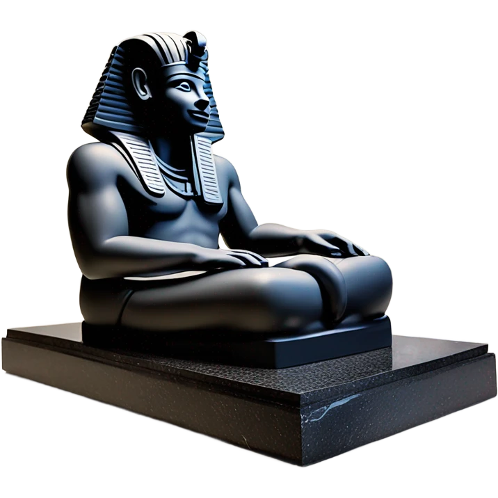 Osiris depiction accurate obsidian statue on granite 30 ton brick, massive size, sunlight behind, sunset colors, reflections on black stone polished clean perfect, photography angles emoji