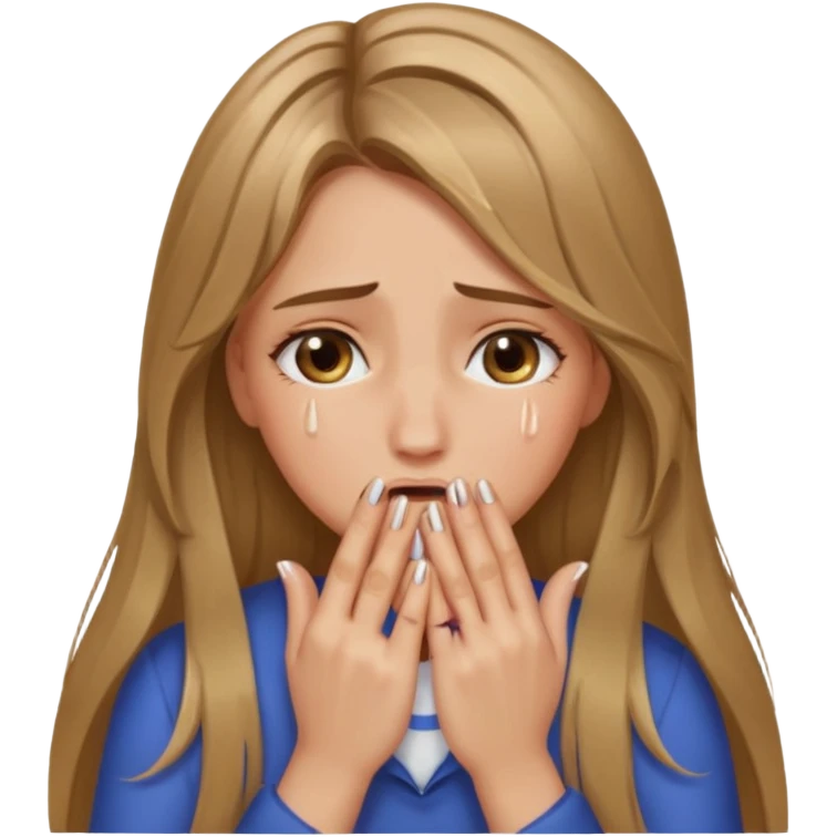 long Bronde hair girl crying with hands covering face and nails long emoji