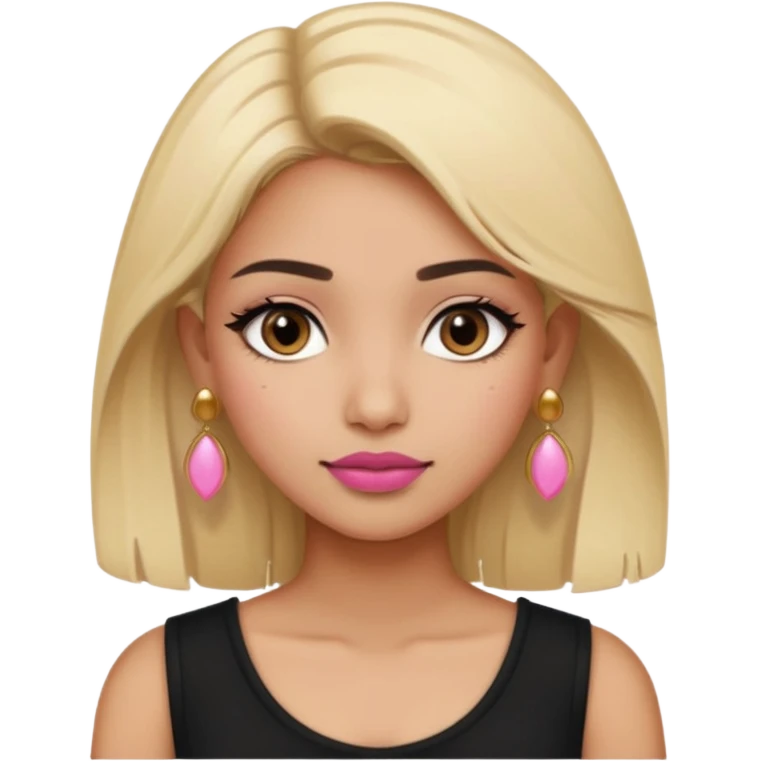 Sweet Indian girl blond hair brown eyes brown/pink lipstick pink blush black top gold earrings  emoji