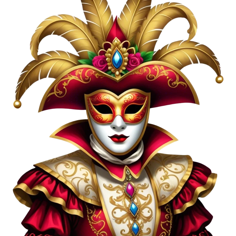 Venice Carnival performer – Cinematic Realistic Venice Carnival Performer, depicted in an opulent, elaborately masked costume with rich textures, vibrant colors, and dramatic, soft lighting, set against the historic backdrop of Venetian canals, capturing the mystery and extravagance of the carnival. emoji