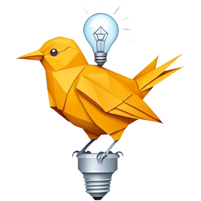 Origami bird with lightbulb emoji