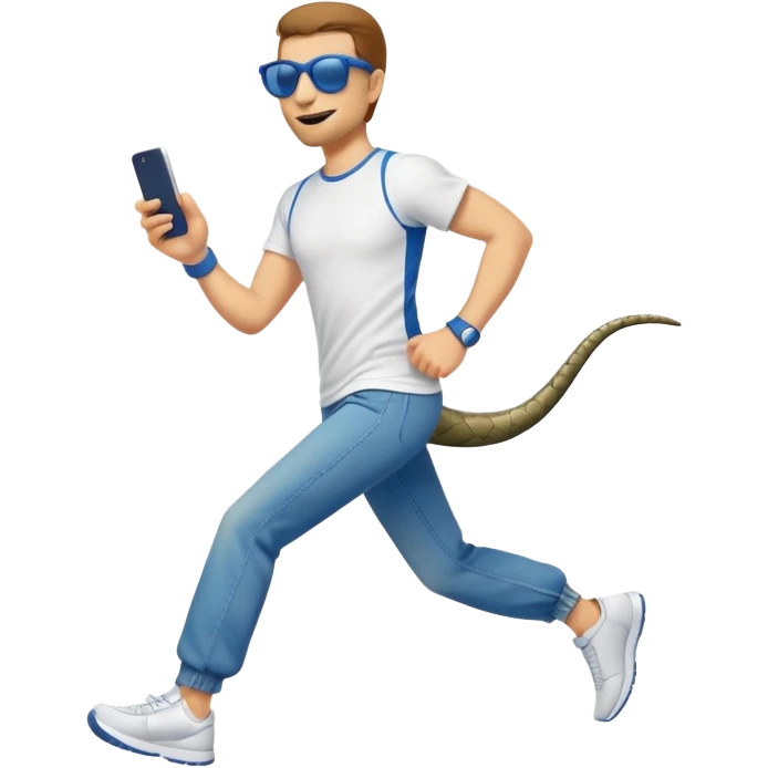 friendly anthropomorphised snake in jeans and a t-shirt, wearing dark sunglasses, jogging upright in relaxed pose emoji
