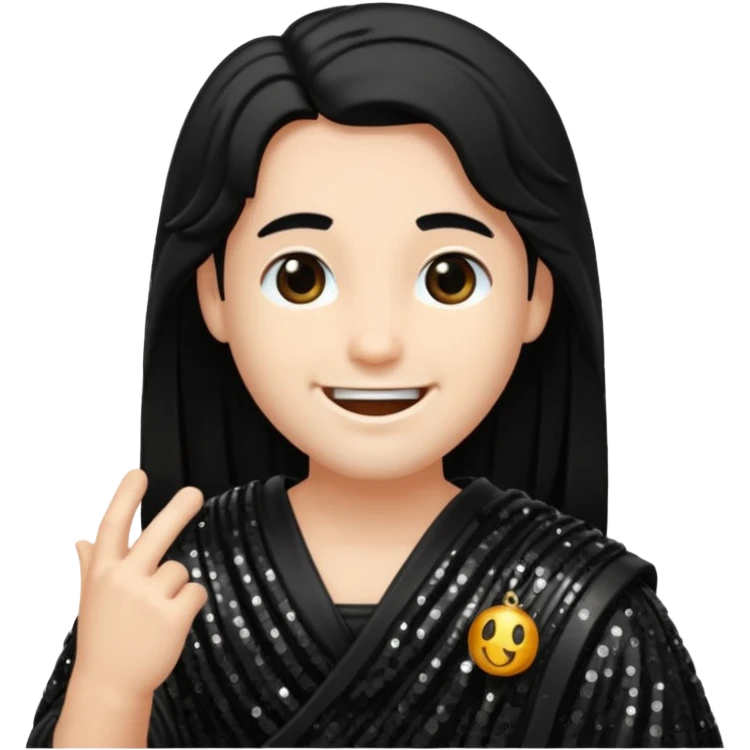 Pluto from Roman Deities with long black hair, black sequin toga emoji
