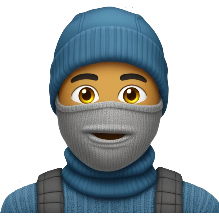 a man with balaclava, and gray-blue sweater emoji