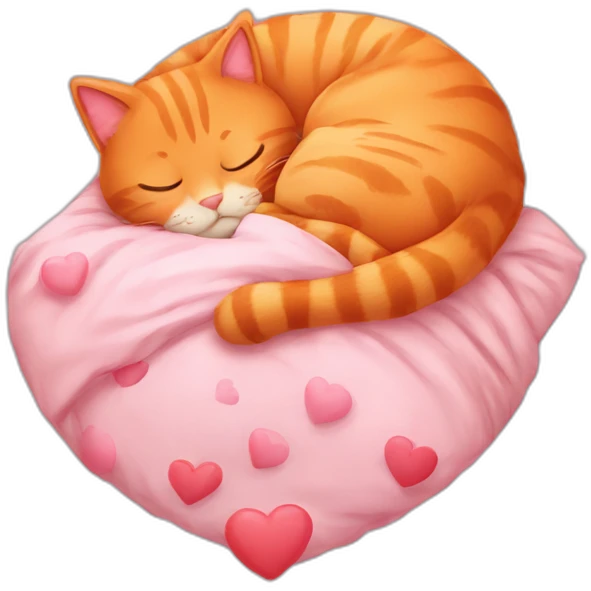 Sleeping orange cat with hearts emoji