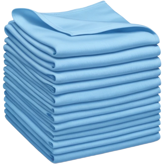stack of soft square cloths with slightly textured fuzzy surfaces and cleanly folded edges pastel blue color light neatly layered no spray dirt or extras soft lighting subtle shadows emoji scale emoji