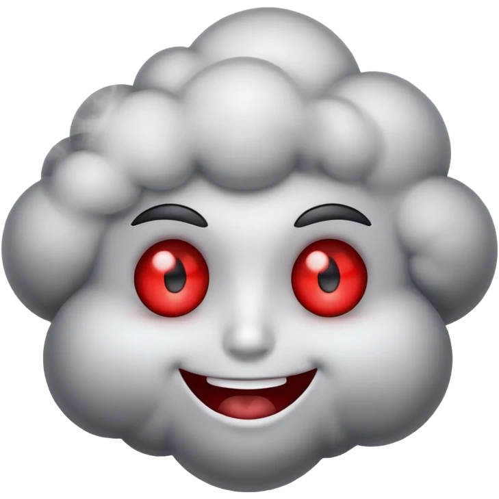 Smiling face with red eyes and small puffs of smoke nearby emoji