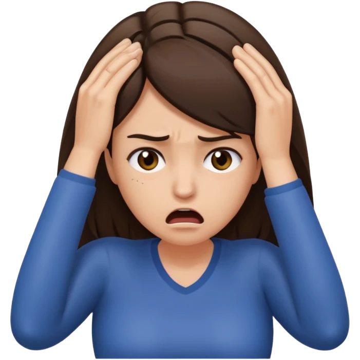 female pulling her hair with mad face, face palm, brunette emoji