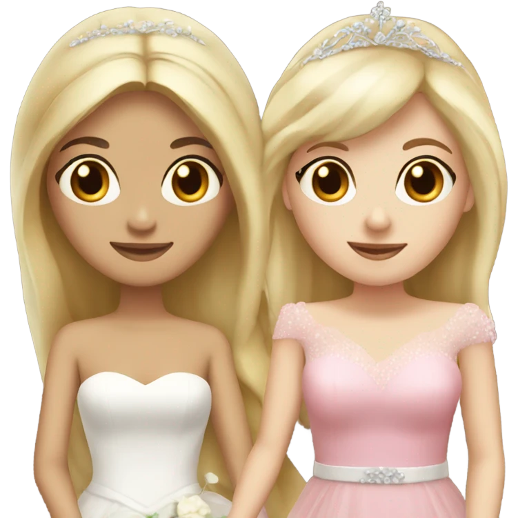 A brown hair bride and a blond hair girl with a long pink dress  emoji
