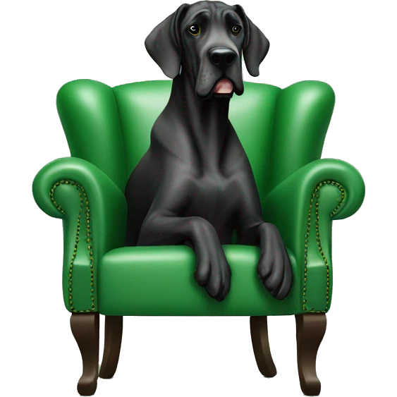 Black great Dane sitting on green leather armchair emoji