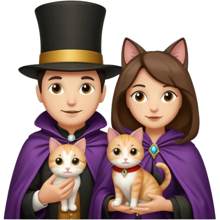 magician couple and their pet cat emoji