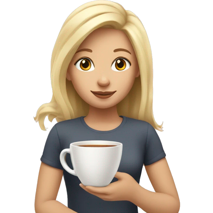 A girl with blonde hair and a cup of tea emoji