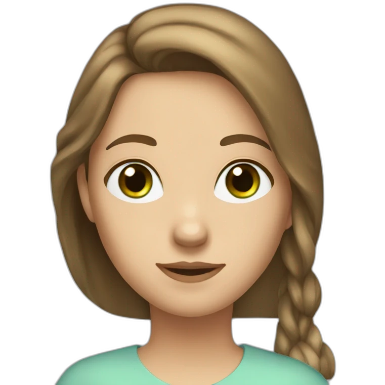 tall caucasian girl, Brown long Hair, green eyer, light blue shirt emoji