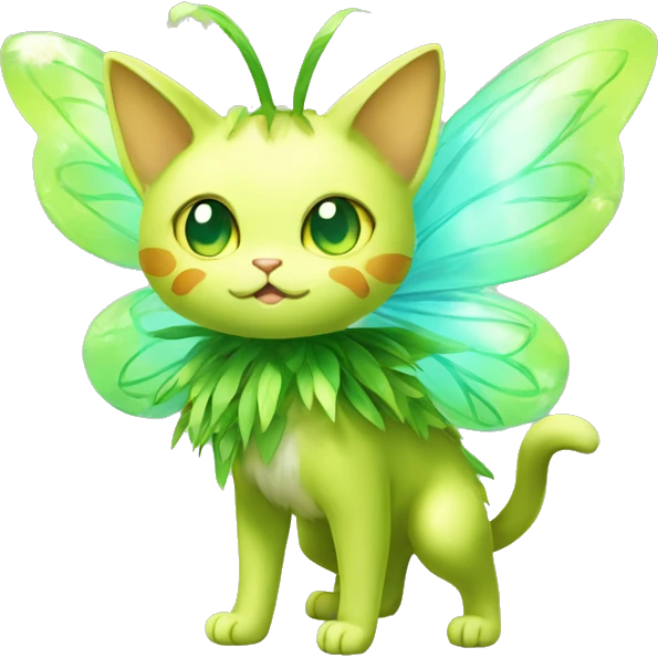 Shiny Grass-type-Fairy-type-Fakémon-Cat full body emoji