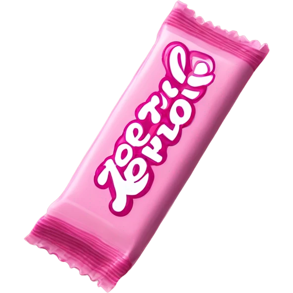 One pink candy bar with the inscription “kerlli” emoji