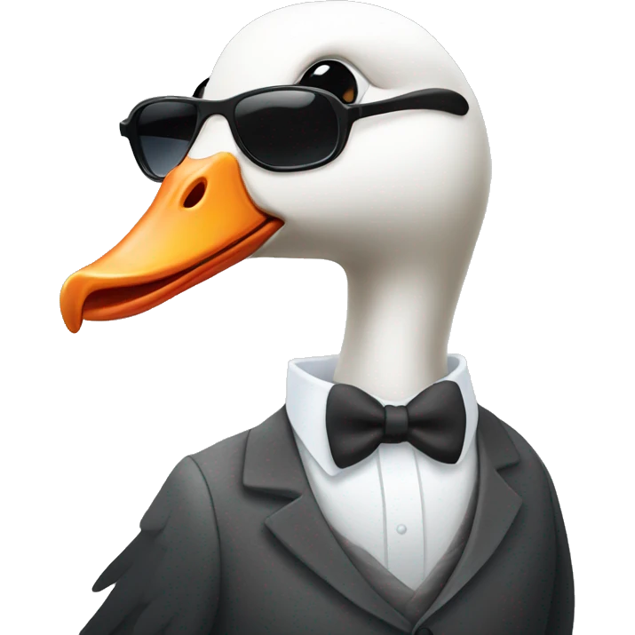 A white goose with sunglasses and a suit. emoji