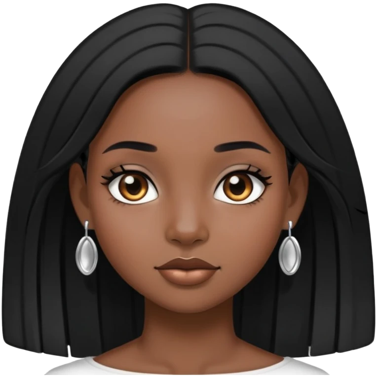 Black girl, straight medium black hair, silver earrings  emoji