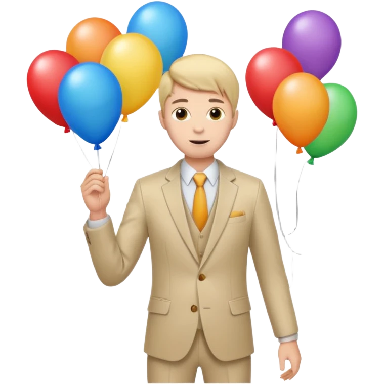 birthday  boy in biege suit + baloons emoji