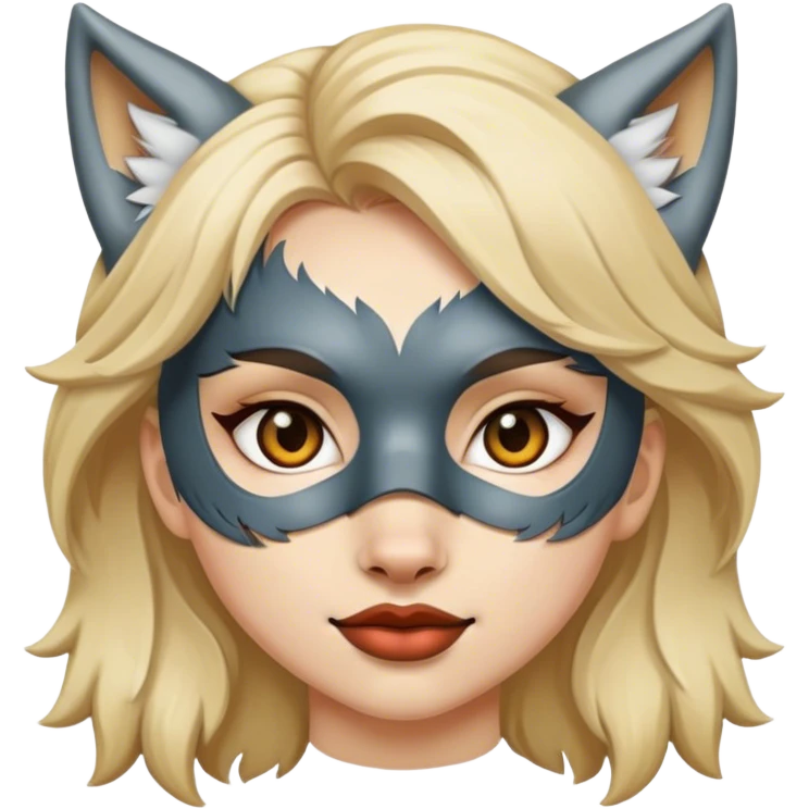 A blonde haired girl wearing a wolf mask  emoji