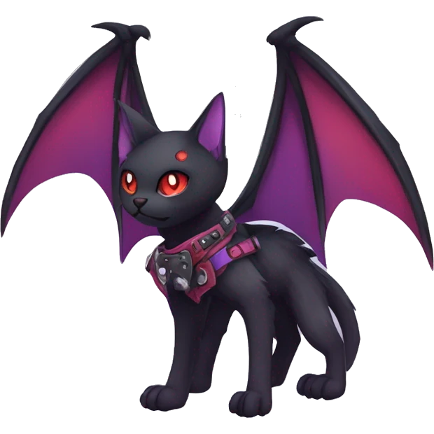 cool edgy black punk red Purple ethereal fantasy nargacuga-bat-cat-Fakemon collar harness full body emoji