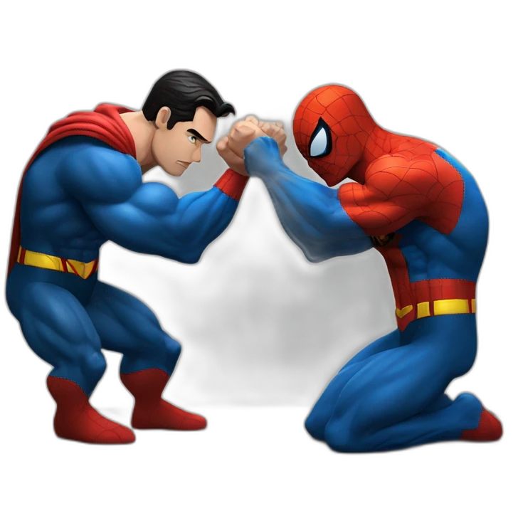 Superman playing arm wrestling with Spiderman emoji