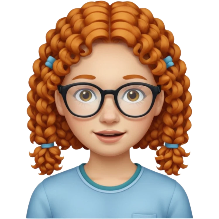 ginger woman with curly hair in pigtails, acne, braces, and large glasses  emoji