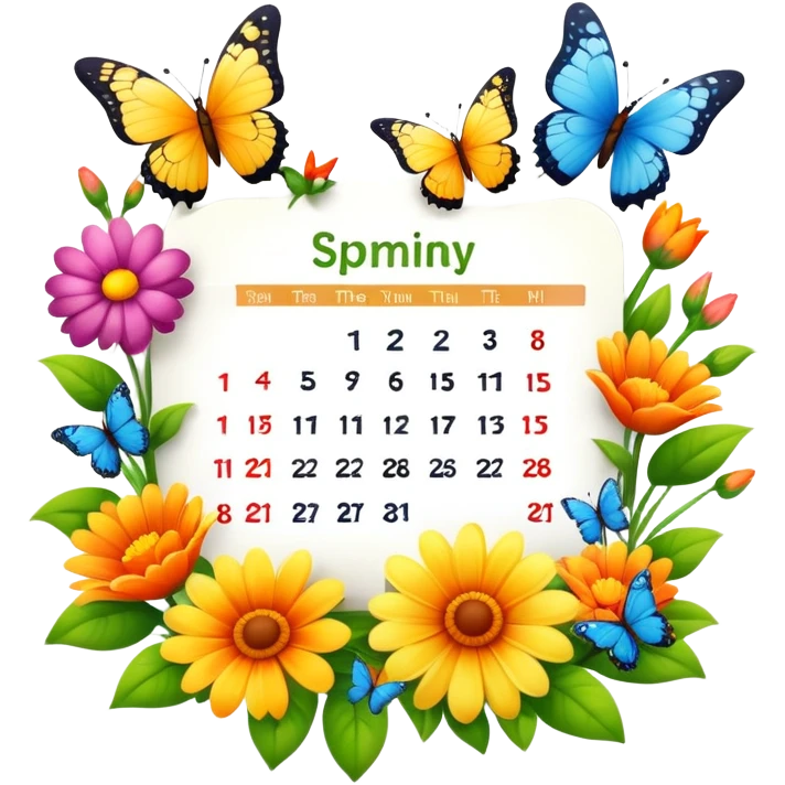 spring calendar with flowers and butterflies emoji