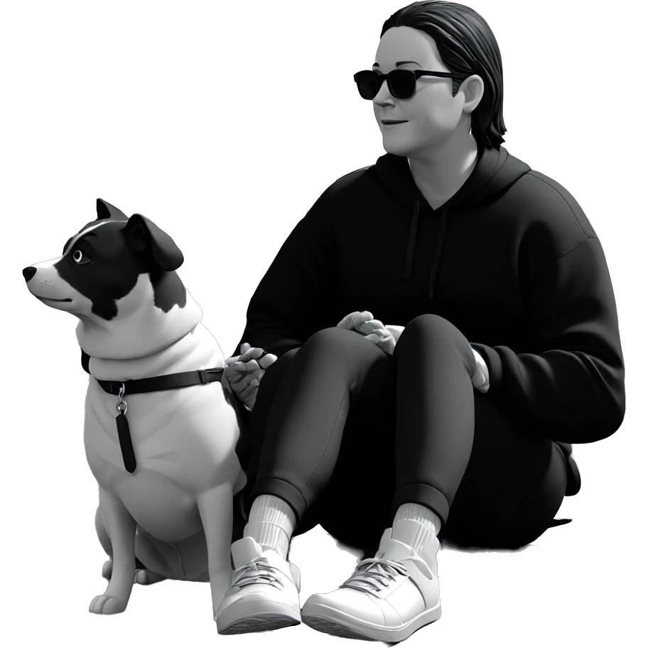 boy with dog in monochrome emoji