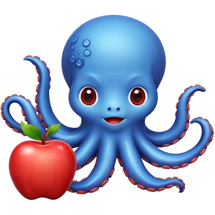 blue kawaii octopus holding an apple emoji