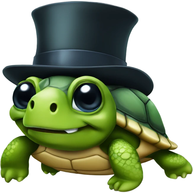 Turtle with braces and top hat emoji