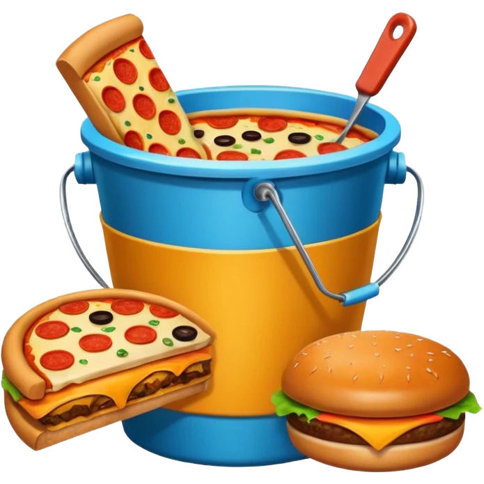 ganarate a emogi a bucket of food with pizza buerger coffee emoji