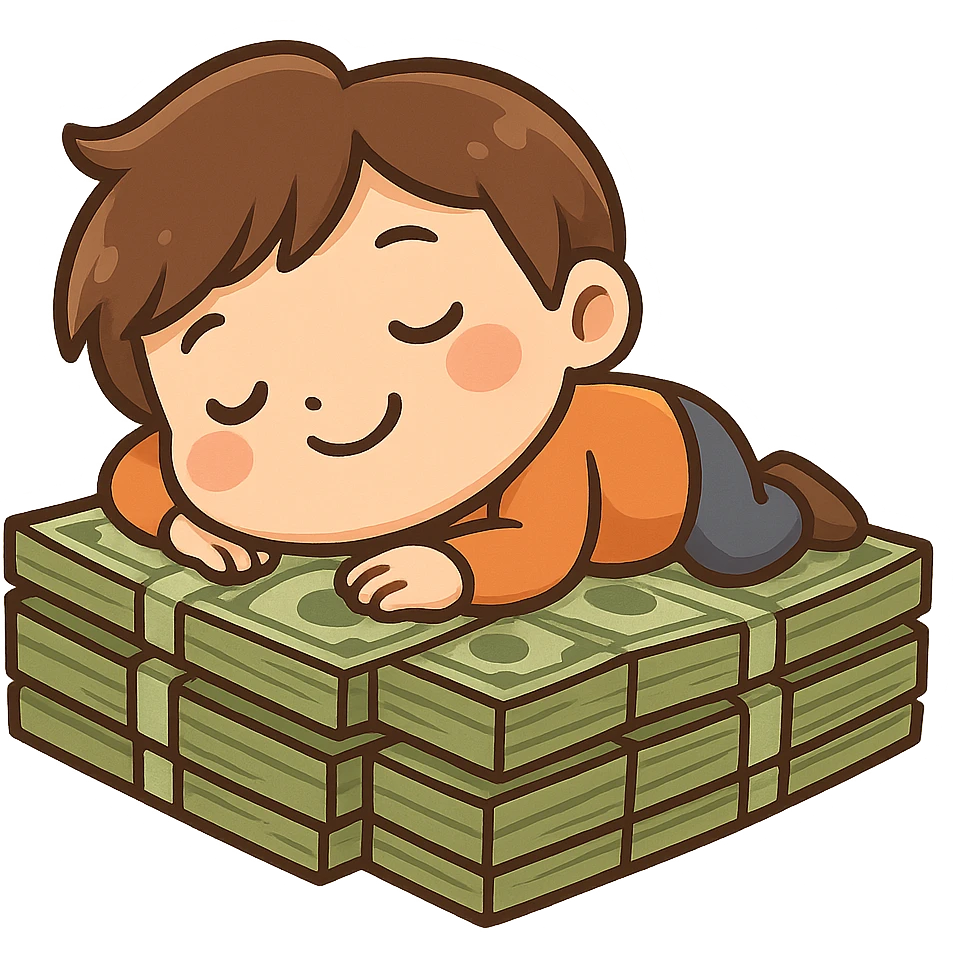 happy person napping on mattress of money emoji