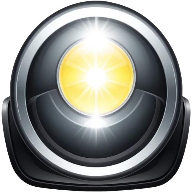 A car headlight, shining brightly with a focused beam of light, cutting through the dark, illuminating the road ahead. The light is intense and clear, often with a white or yellowish glow emoji