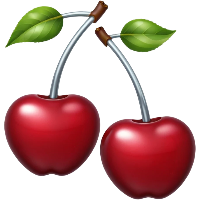 A pair of cherries emoji made of liquid silver chrome, smooth rounded shapes, glossy metallic surface, subtle sensual vibe, luxury sexy aesthetic, iOS emoji style, centered, clean white background emoji
