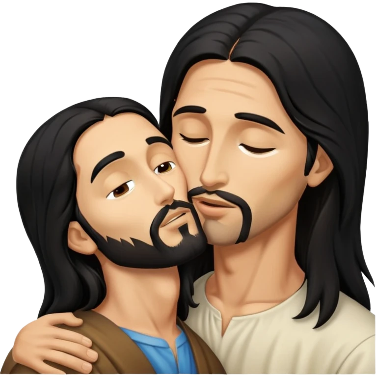 a man with long black hair kisses jesus christ emoji