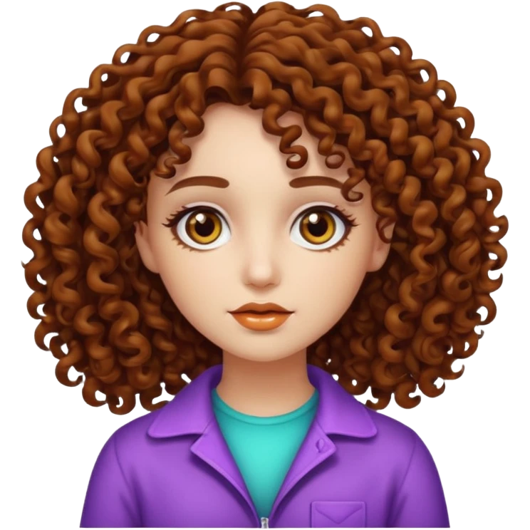 Psychedelic brown curly hair brown eyes white skin girl emoji