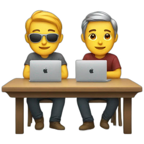 Developers sitting by table with macbooks emoji